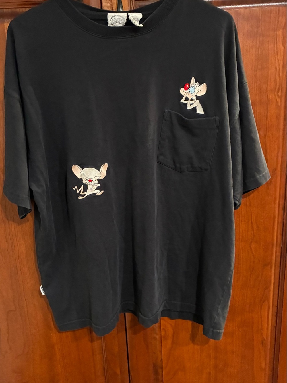 Vintage 90s Animaniacs Pinky and the Brain Embroidered Pocket T-Shirt XL